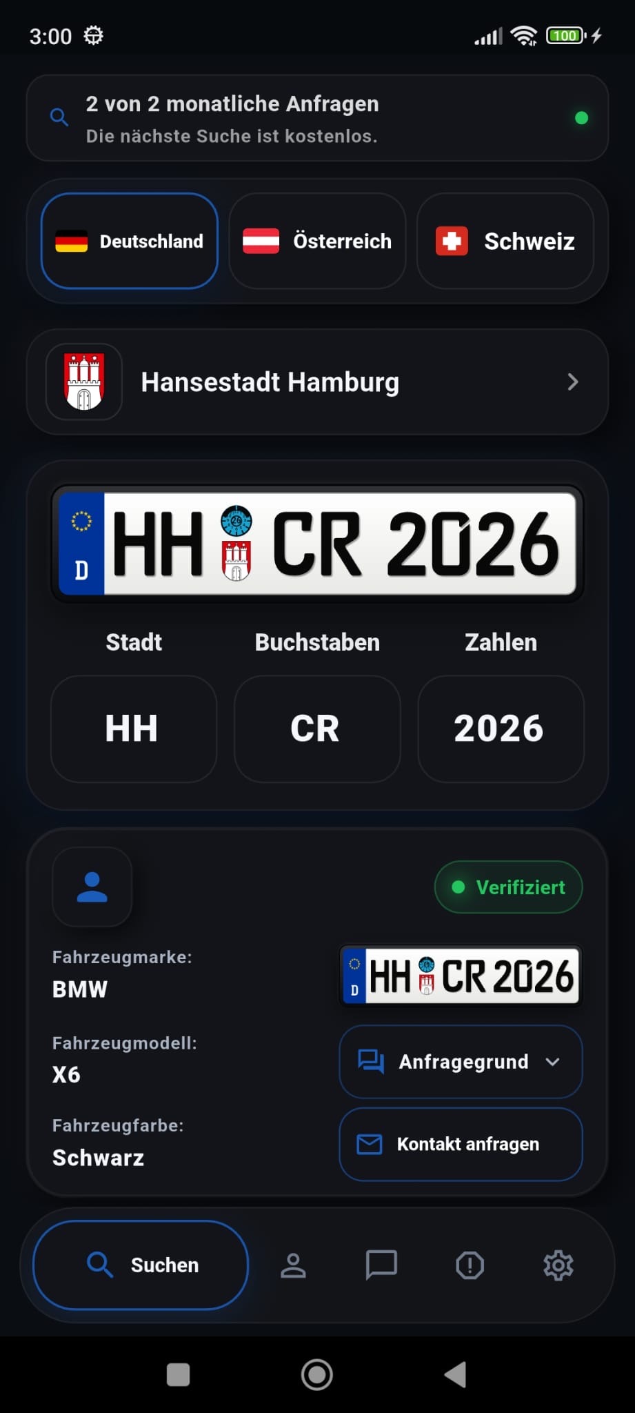 plaqa Kennzeichensuche mit Fahrzeugtreffer